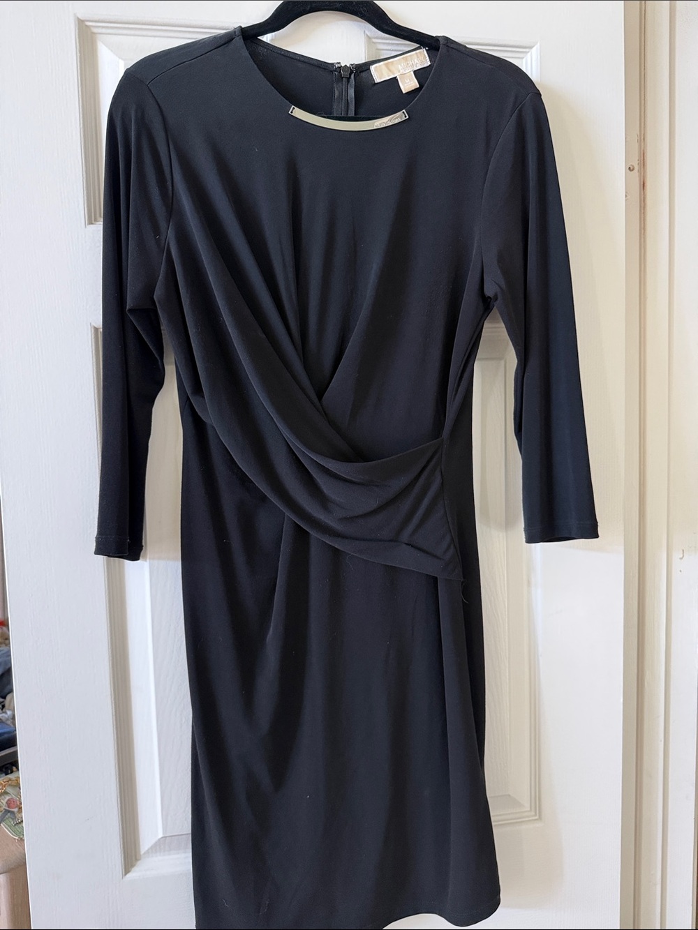 MICHAEL Michael Kors Black Faux Wrap Long Sleeve Dress - Size M